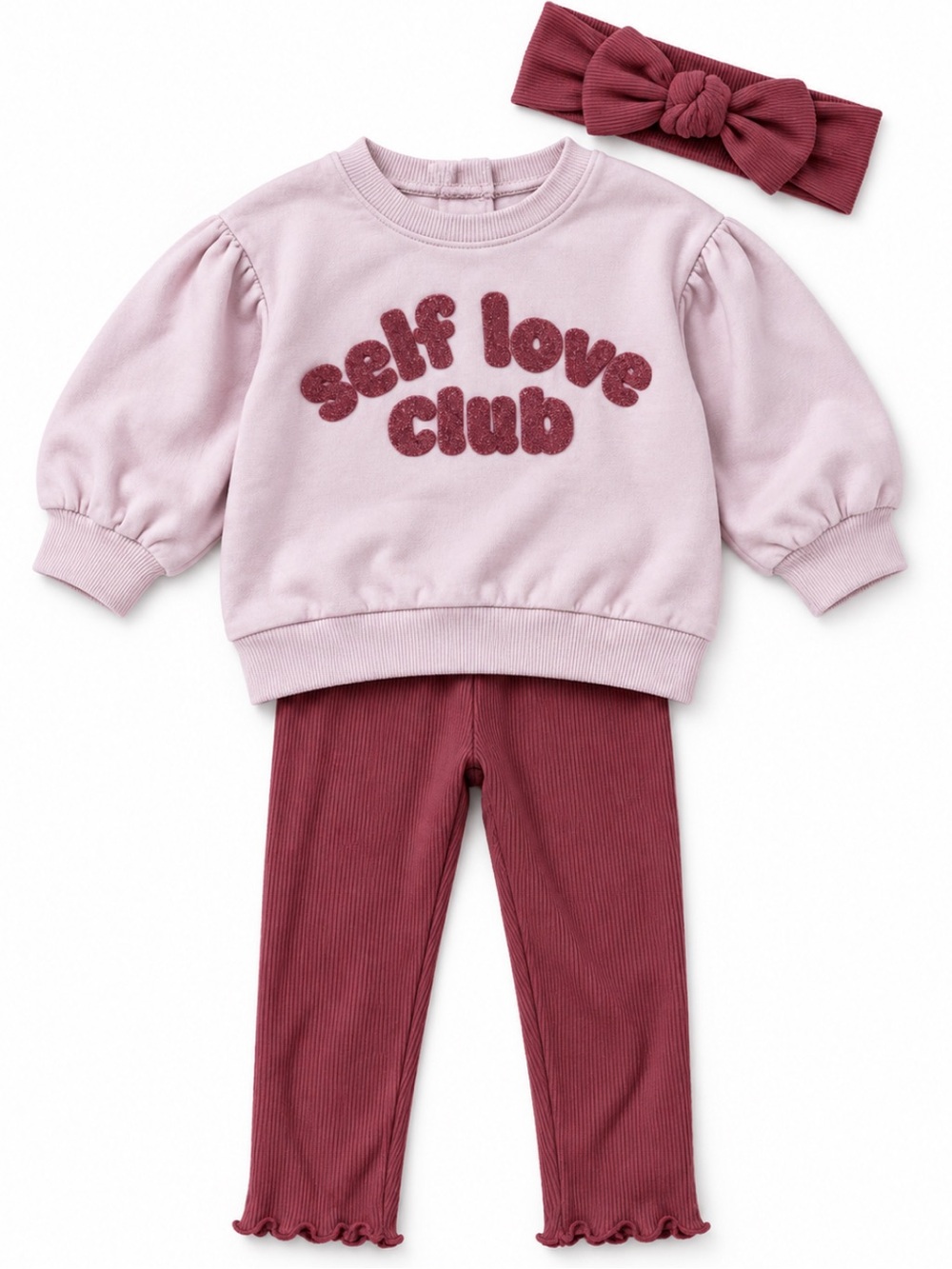 Self Love Club Baby Outfit Set - Pink & Burgundy